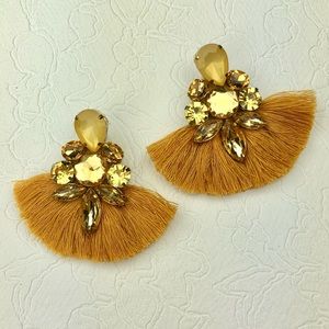 Gold Amber Fan Chandelier Statement Earrings